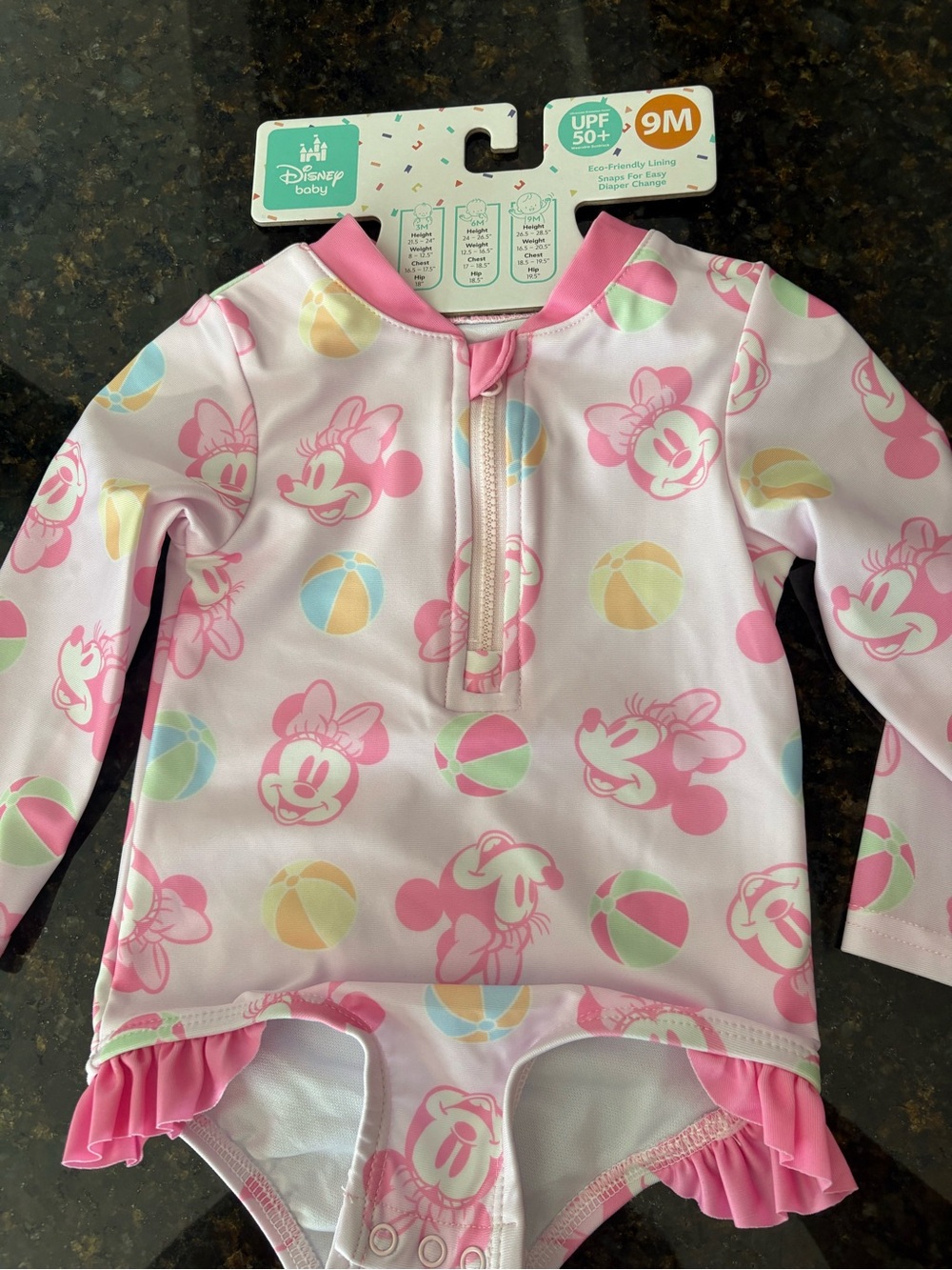 NWT Disney Pink Minnie Mouse Long-Sleeve One-Piece Swim Suit